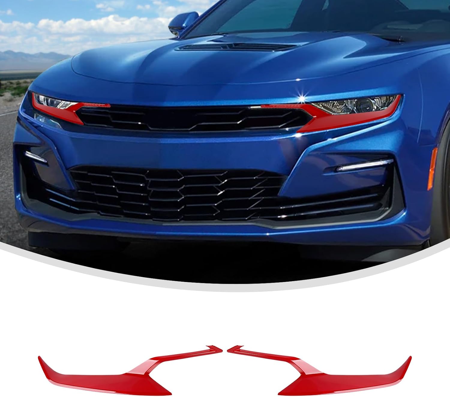 Linskip Headlight Covers Compatible with 2019 2020 2021 2022 2023 2024 Chevy Camaro LS LT, Headlight Bezel Decor Trim for Chevrolet Camaro Exterior Accessories Red, Pair