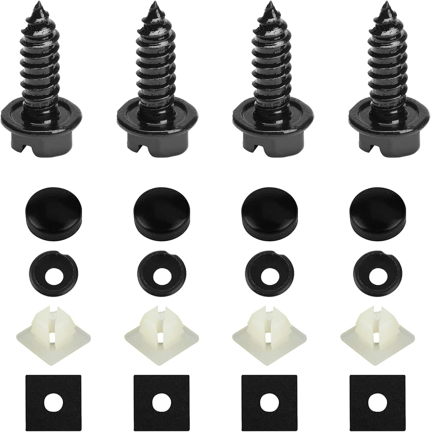 4 License Plate Screws With Black Caps / Covers Set - BLVD Brand, Black Finish