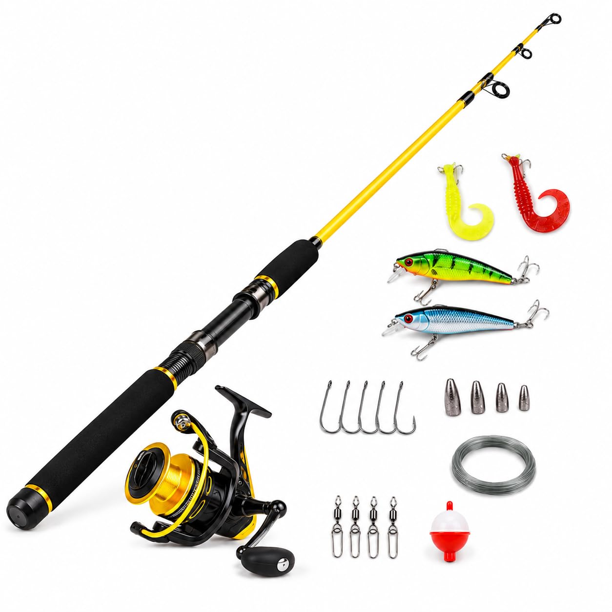6FT Yellow Fishing Rod Reel Combo Set with Fishing Accessories Kit for River, Lake & Pond Fishing-picture-12