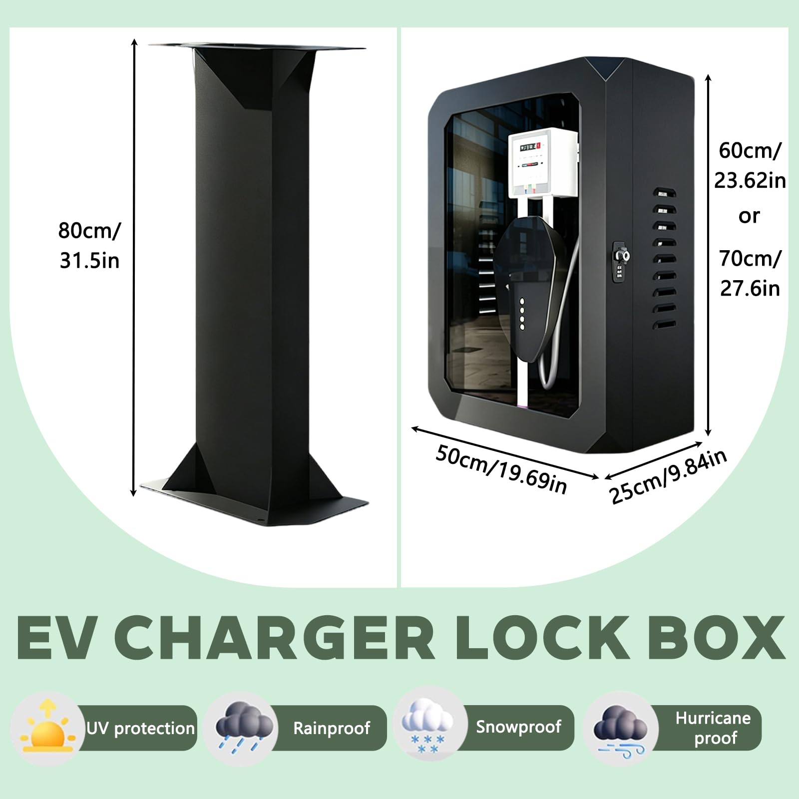 Boîtier Mural Résistant Aux Intempéries, Protection Borne de Recharge Exterieur, Protection Contre Les Intempéries pour Chargeur de Véhicule électrique Wall Mounted,50x70x25cm