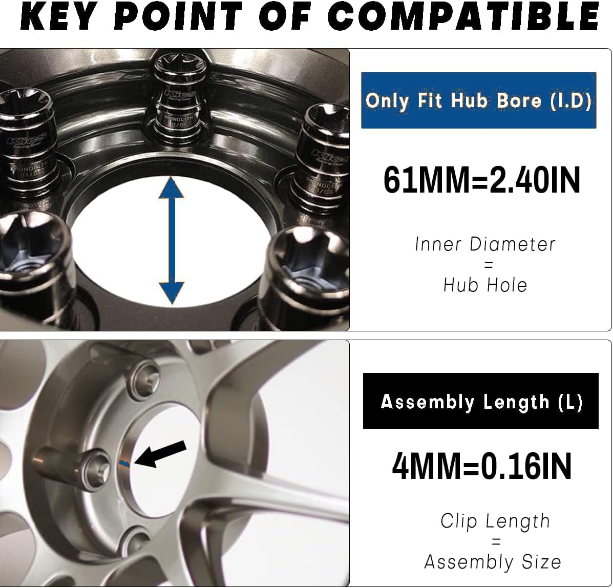 2.56in Wheel Center Caps 65mm ABS Plastic Wheel Center Hubcaps 4Pcs Universal Center Cover Replacement Outer 65mm 2.56 in, Inner 61mm 2.4 in Black