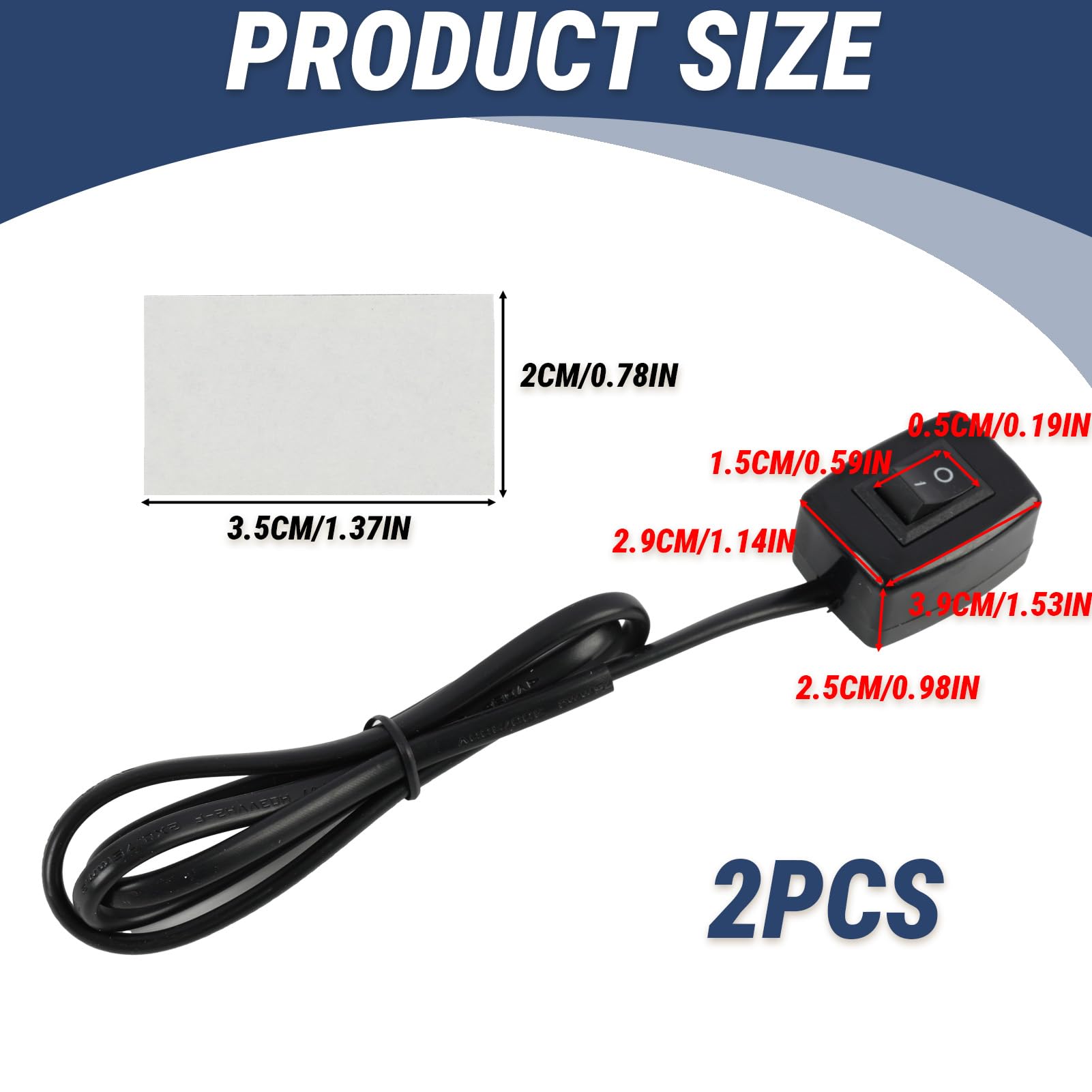 2 przełączniki kołyskowe 12 V, wodoodporny wyłącznik z kablem 75 cm, ręczne przełączniki 3A do oświetlenia samochodu, akcesoria elektroniczne, napięcie 12 V/24 V z samoprzylepnym tyłem