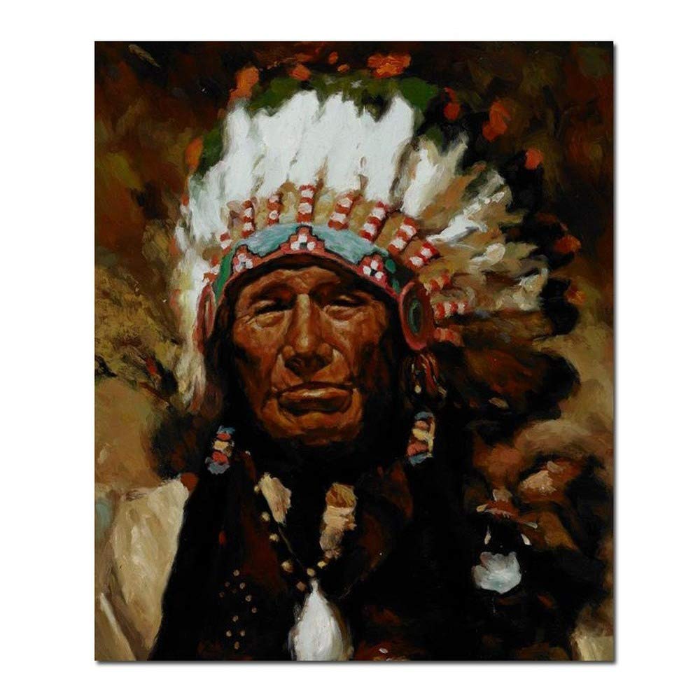 Peinture Natif Indien à Plumes sur toile tendue avec châssis de qualité