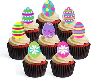 Easter Eggs Edible Cupcake Toppers - Stand Up Wafer Cake Decorations (24)