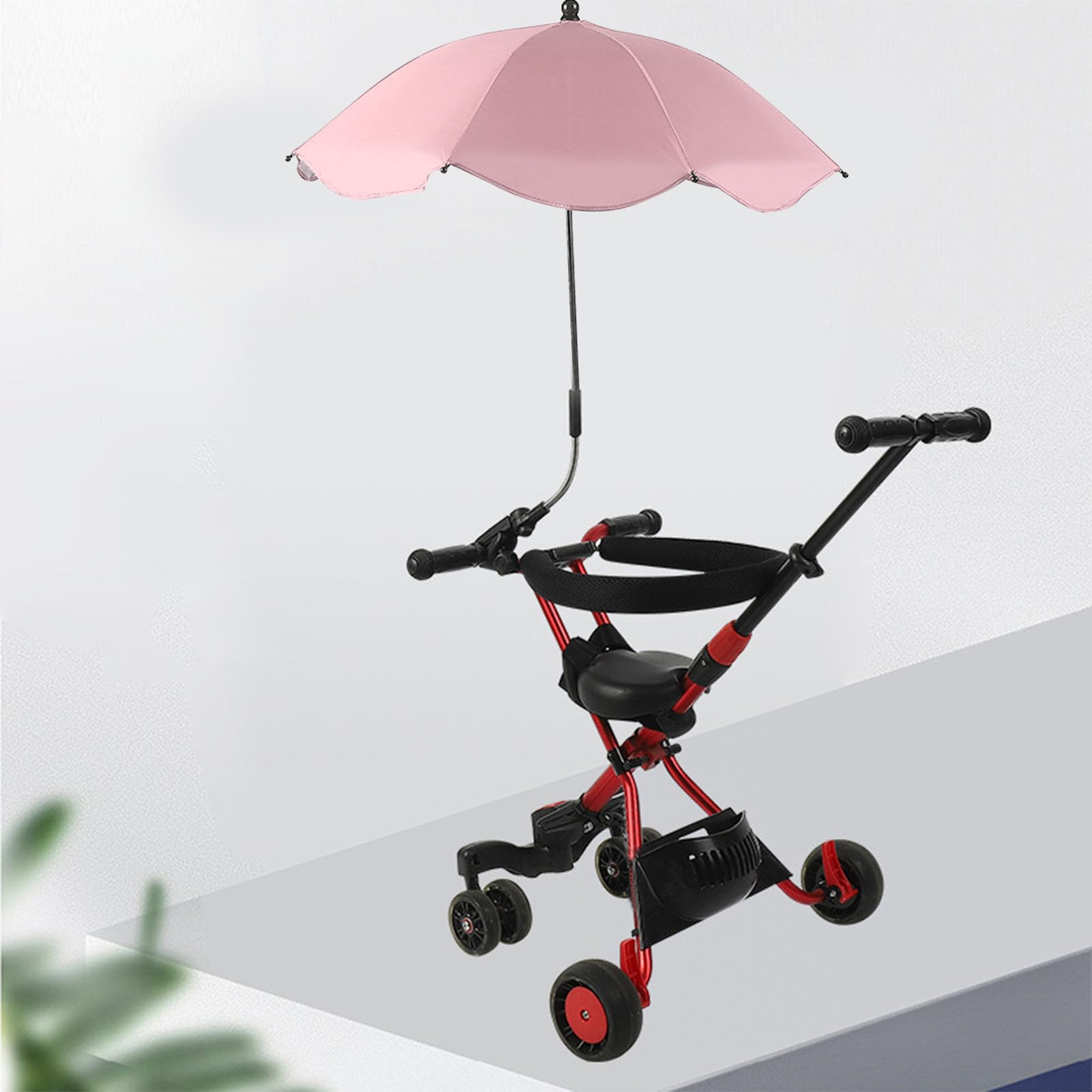 Parasol do Wózka Dziecięcego 14 Cali, Uniwersalna Parasolka do Wózka Dziecięcego Regulowana Ochrona UV Parasol Przeciwsłoneczny do Wózka Spacerowego, Gondoli, Wózka Inwalidzkiego (Różowy (srebrny klej))