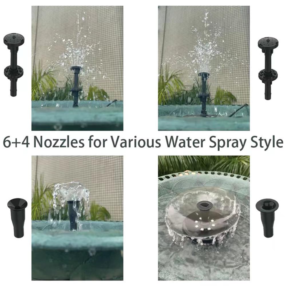 Solar-Wasserpumpe, 17-teiliges Doppelschicht-Düsenset, 7 W Solarbrunnenpumpe für Wasserspiel, eingebauter 3000 mAh Akku, maximaler Durchfluss von 400 l/h