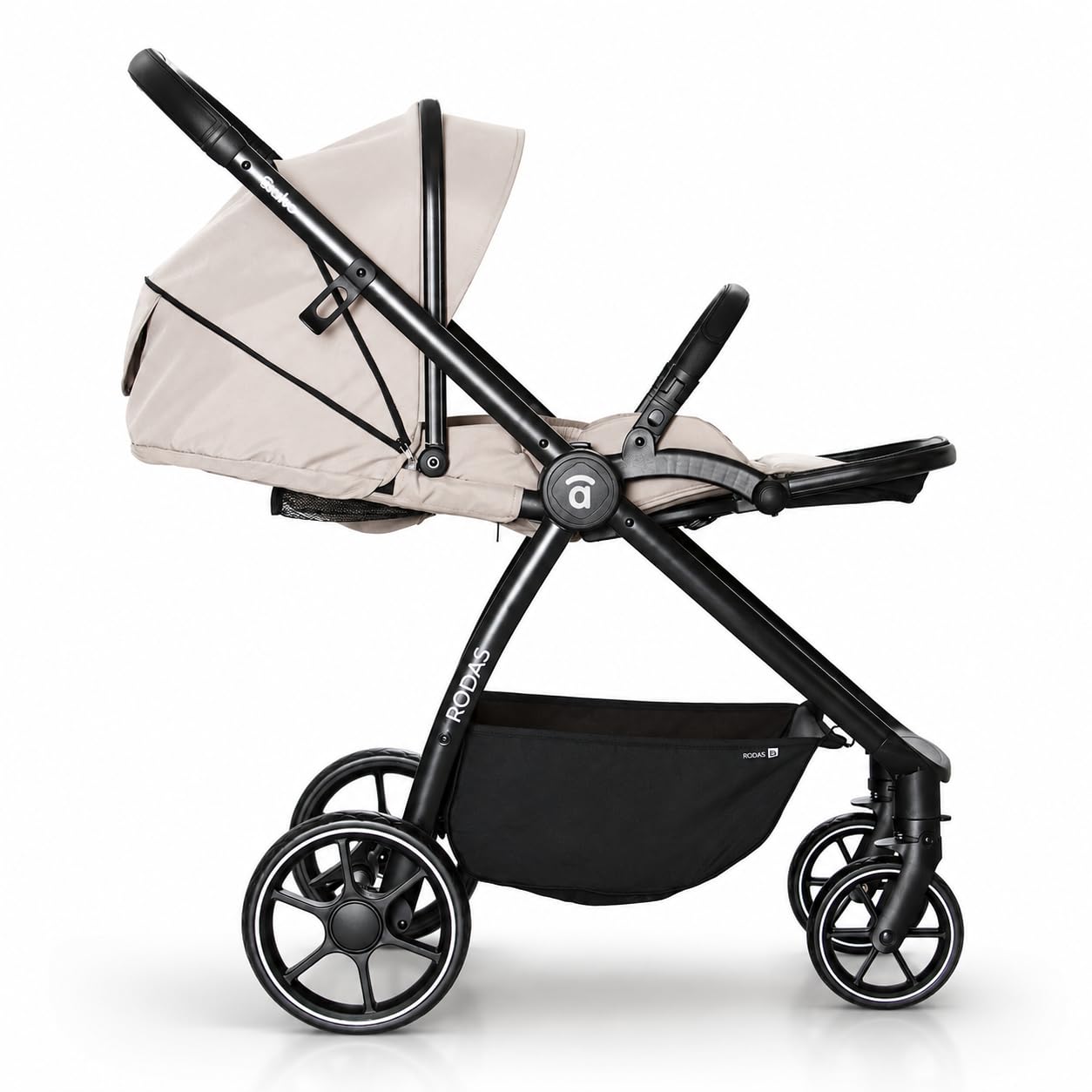 Asalvo DÚO RODAS Silla de Paseo, Carro Plegable Ultraligera y Compacta, Asa Trolley, Equipaje avión, Reclinable, Carro Bebe, Barra Seguridad, Arnés 5 Puntos, hasta 23kg, Beige