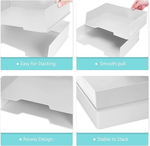 Miniatura 3 de Juego de 4 bandejas de escritorio apilables de plástico tamaño A4, organización y almacenamiento de oficina, organizadores de archivos de escritorio