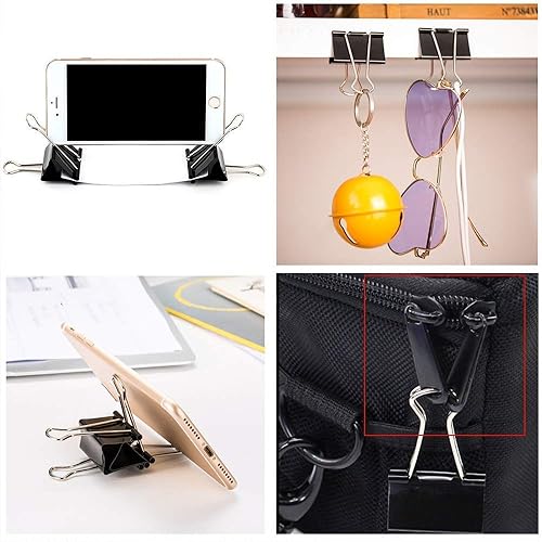 Miniatura 3 de 24 clips grandes para carpeta, 1.6 pulgadas de ancho, clips de papel grandes para suministros de oficina (negro)