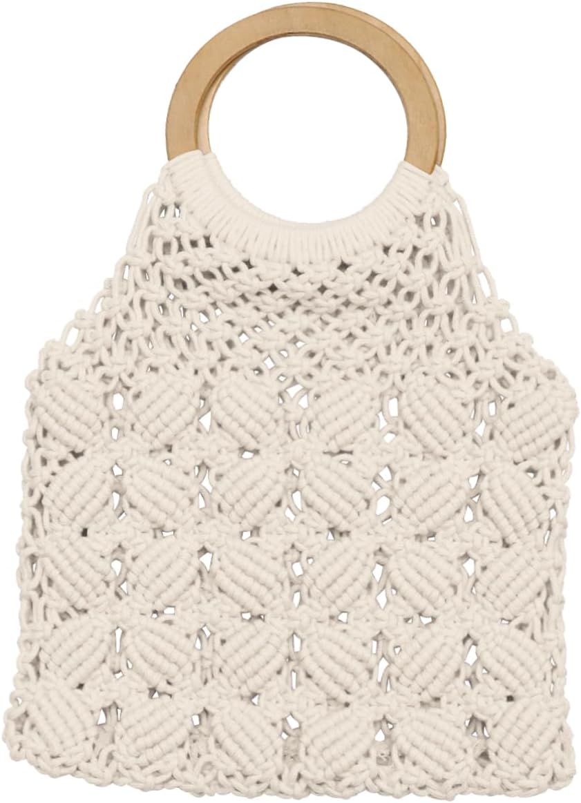 SHERCHPRYHandwoven Cotton Rope Tote Beach Bag Beach Bags for Women Woven Purses for Women Beach Tote Women Handbag Tote Bags for Women Raffia Purse Summer Bag Straw Bag White Girl Miss