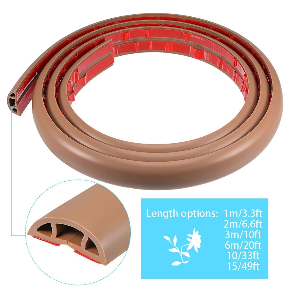 PVC Protector De Cable De Suelo, Canaleta Cables Suelo Adhesiva, Canaleta Pasacables Suelo Marron (Color : Light Brown, S : 6m)
