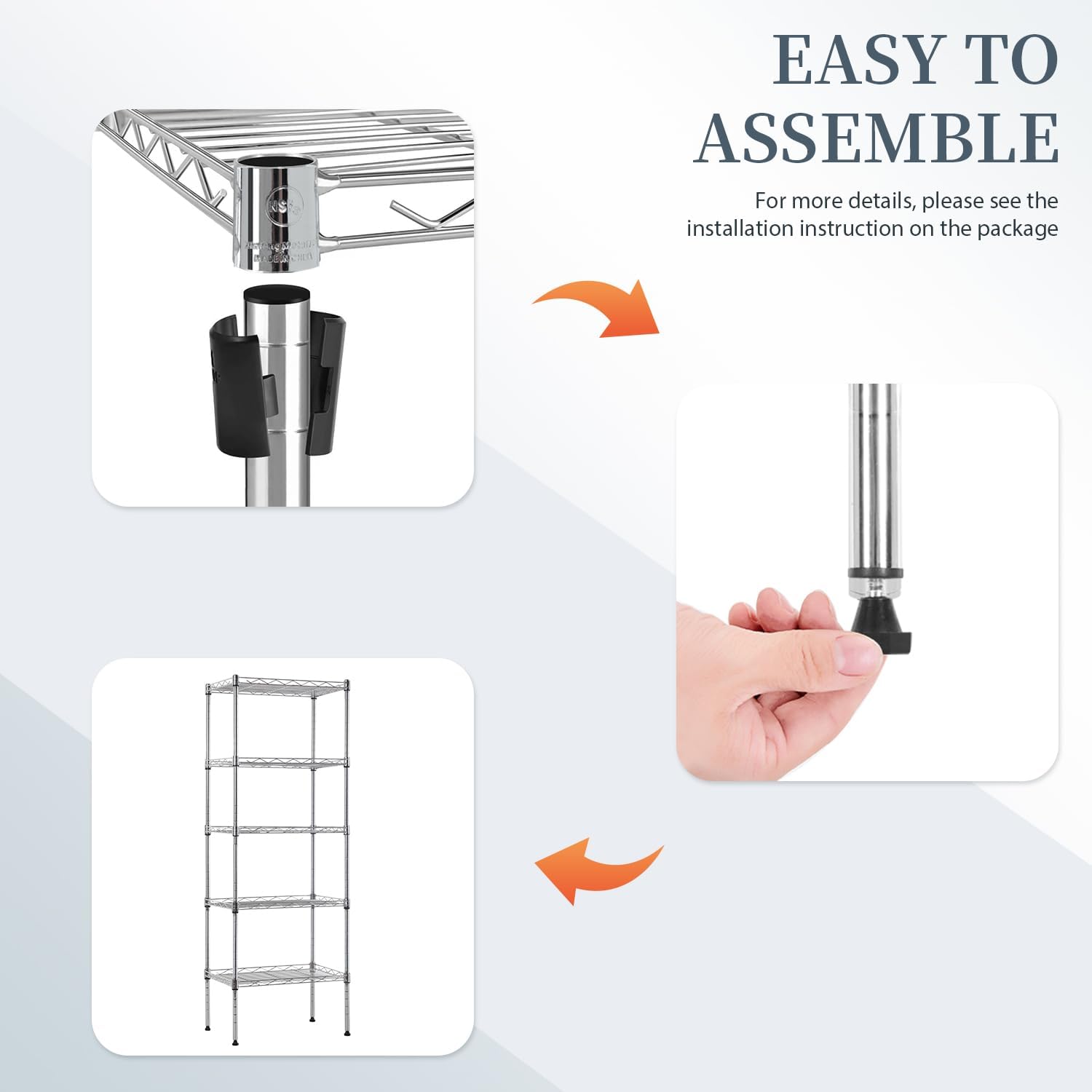 BestOffice 5-Shelf Storage Shelves, Adjustable Shelving Unit Wire Shelving Metal Shelves,11.8" D x 16.7" W x 47.6" H,Chrome - Image 6