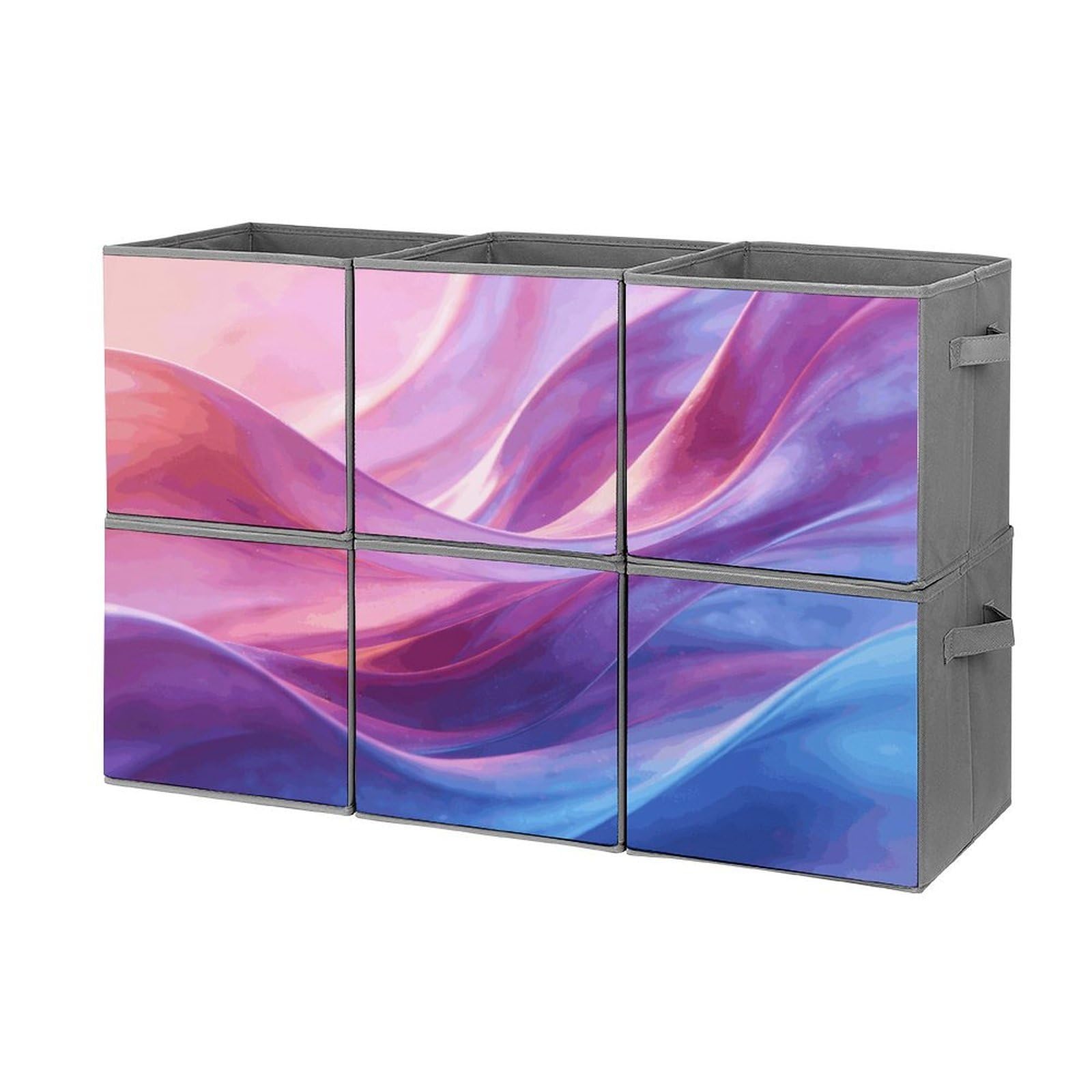 Fodpand Style Pink Colorful Waves Abstract Swirls Cube Bins With Double Handles,Set Of 6 Cube Organizer, Stackable And Foldable Storage Bins For Organization, Closet, Shelves, Offices