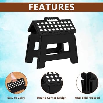 Homeshopa Folding Step Stool, Mini Step Collapsible Foldable Foot for Adults & Kids, 7-inch Stepping Toddler Ideal for Kitchen, Living Room, Bathroom (Black)