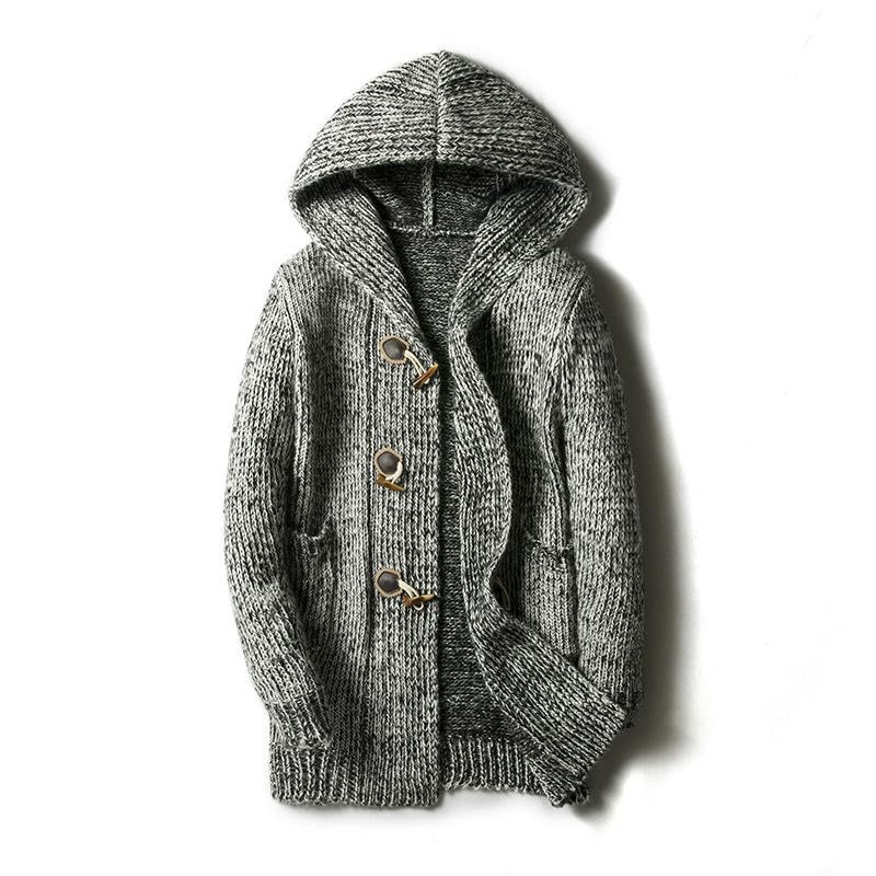 Gilet tricoté ample pour homme cardigan long à capuche et boutons - 3