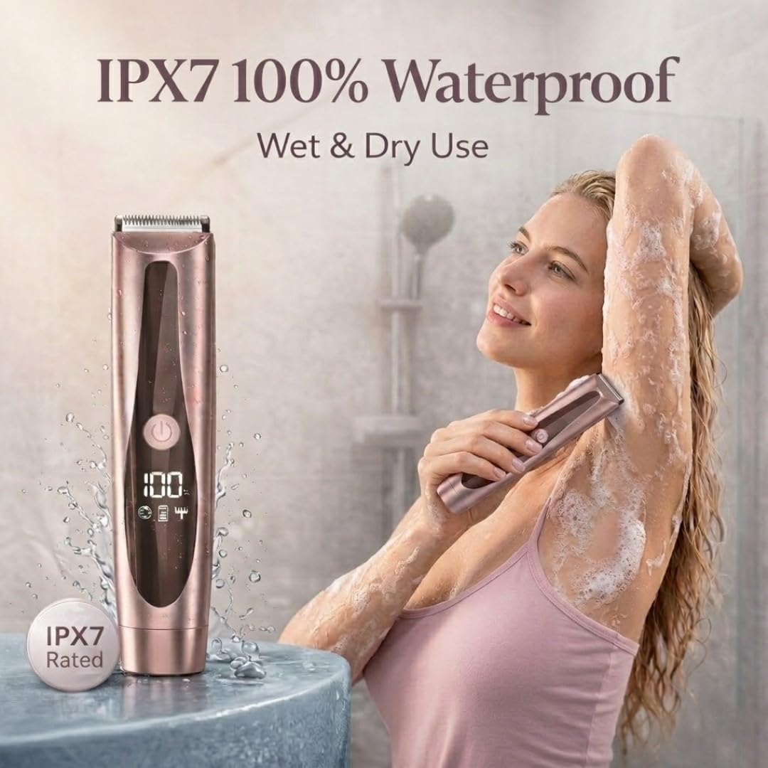 IUIBEAUTY 2-in-1 Painless Precision Bikini Trimmer & Shaver for Women, Waterproof Electric Razor with Dual Heads, LED Display, USB Rechargeable