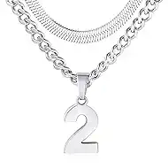 Valentines Day Gifts for Him-Number Necklace for Boys Athlete Kids Number Chain 00-100 Layered Necklace for Men Stainless Steel Number Charm Pendant Baseball Football Basketball Necklaces for Boys Gifts
