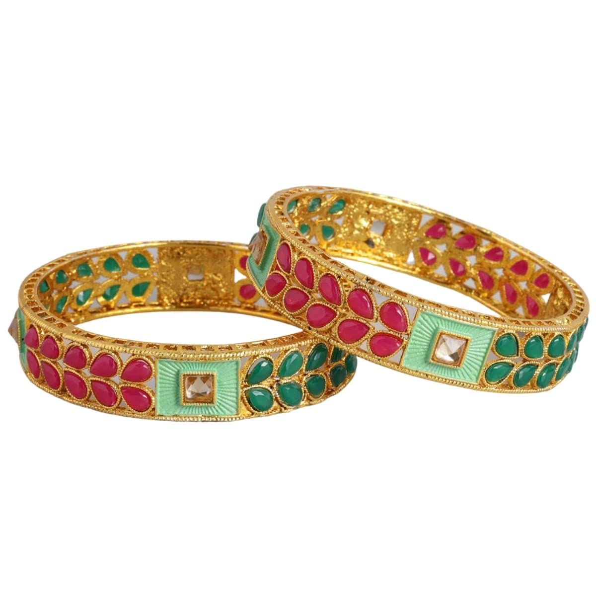 ACCESSHER 22kt Gold plated set of 2 bangles Pink & Green Stone-Studded Sustainable Handcrafted Bangles For Women - 2.8 (B09RVBM3RW) Amazon Price History, Amazon Price Tracker