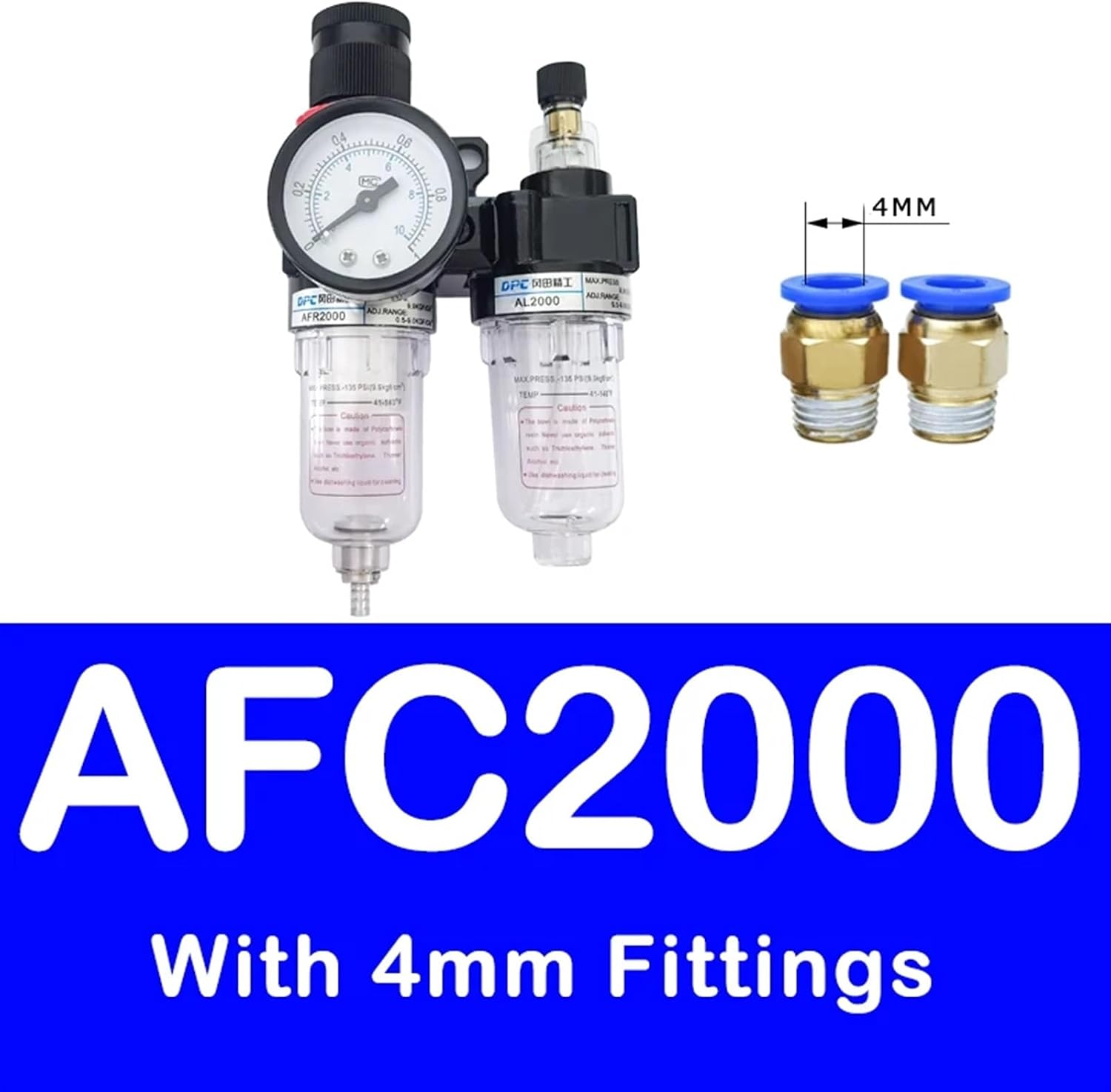 AFC2000 1/4"" Port FRL Union Air Treatment Compressor Filter Pressure Regulator Combination Lubricator Combinations Oil Separator (Color : AFC2000 PC4-02)