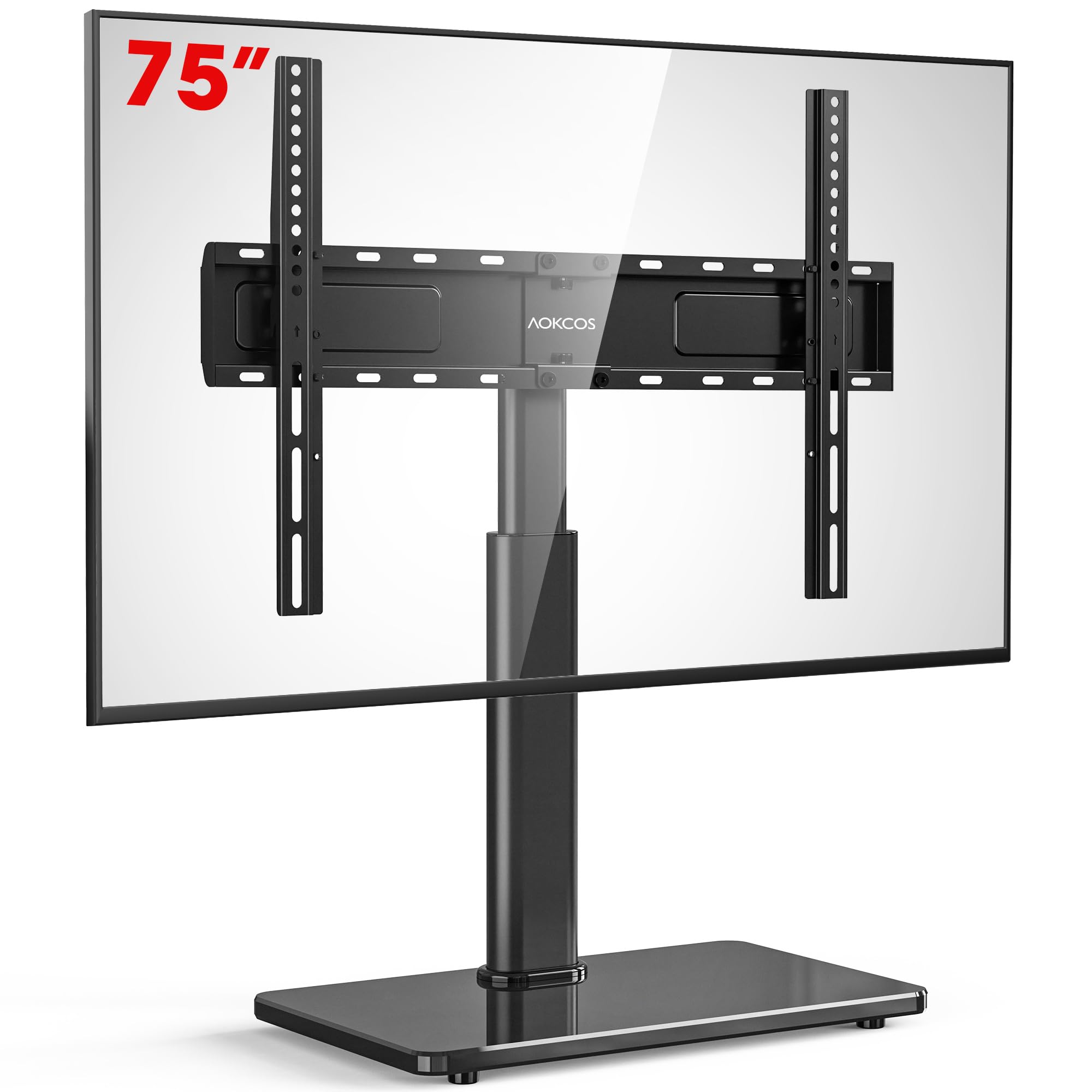 AOKCOS Support TV sur Pied pour TV de 32-75 Pouces - Pied TV Universel Pivotant 60° Inclinaison 12° Max Capacité 45 kg - Max VESA 600x400 mm