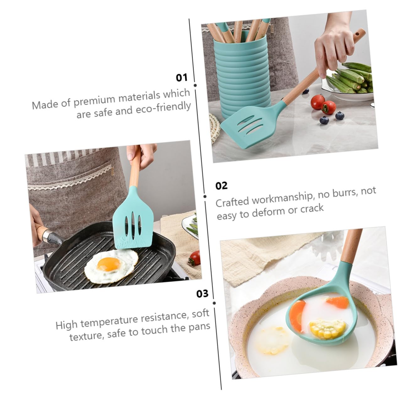 Cabilock 1 Set Cooking Utensil Set with Barrel Creative Kitchen Supplies Heat Resistant Non Stick Kitchen Gadgets Practical Tools for Safe Cooking and Baking Cyan