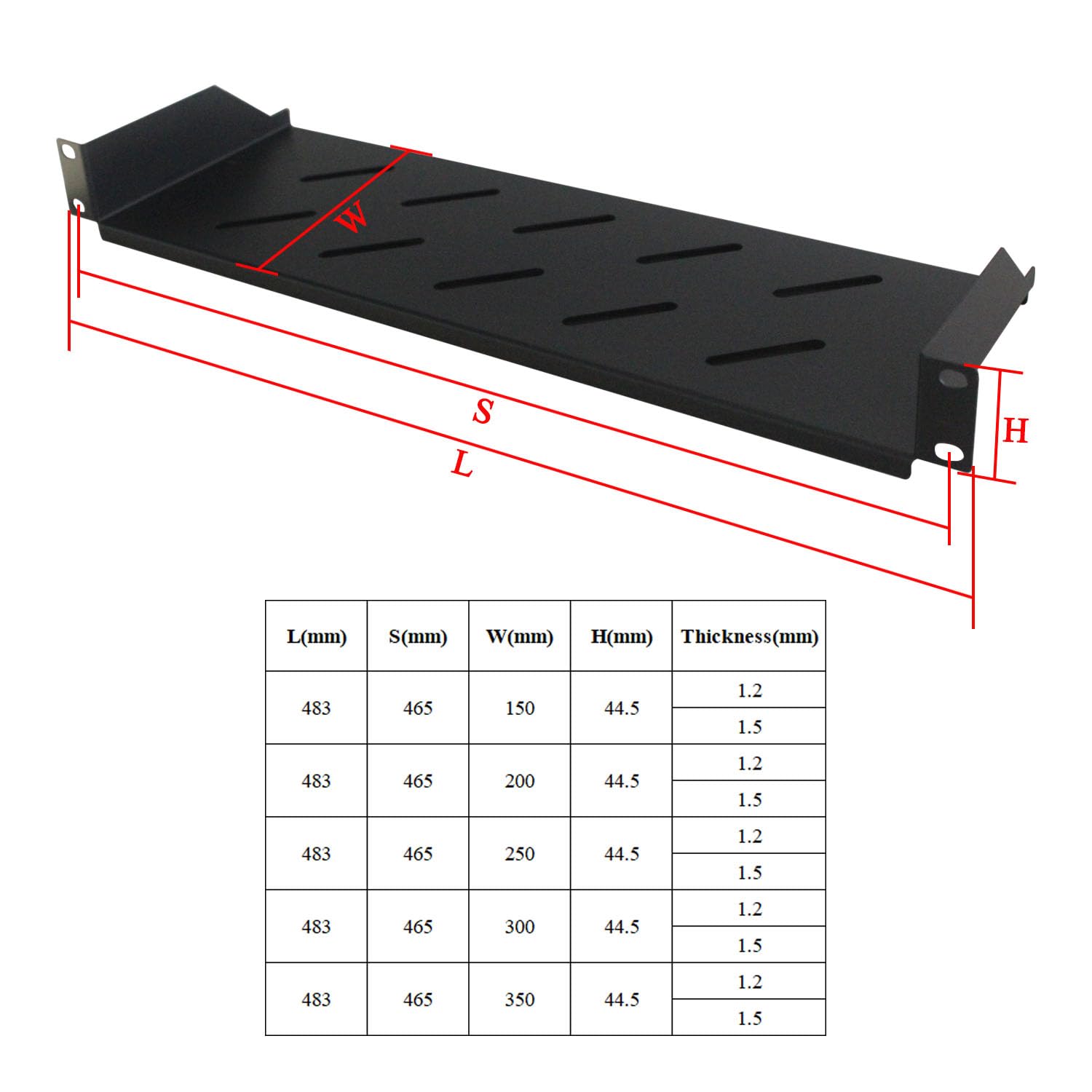 Ripiano per armadio rack 19 vassoio per armadio server di rete mobile audio ripiano estraibile per rack piastra di montaggio (483x465x350mm Spessore 1.5mm)