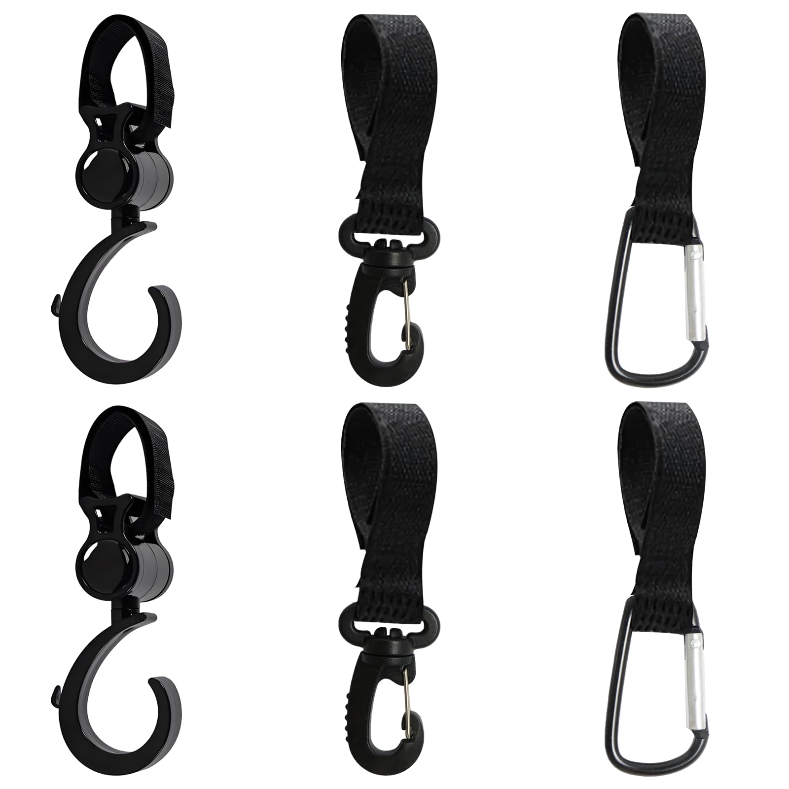 6 Pezzi Nero Ganci Passeggino Antiscivolo, Gancio Passeggino Universali Gancio Passeggino per Borsa Rotanti Ganci Borsa Passeggino di Leggero per Passeggino Amaca Borsa Passeggino