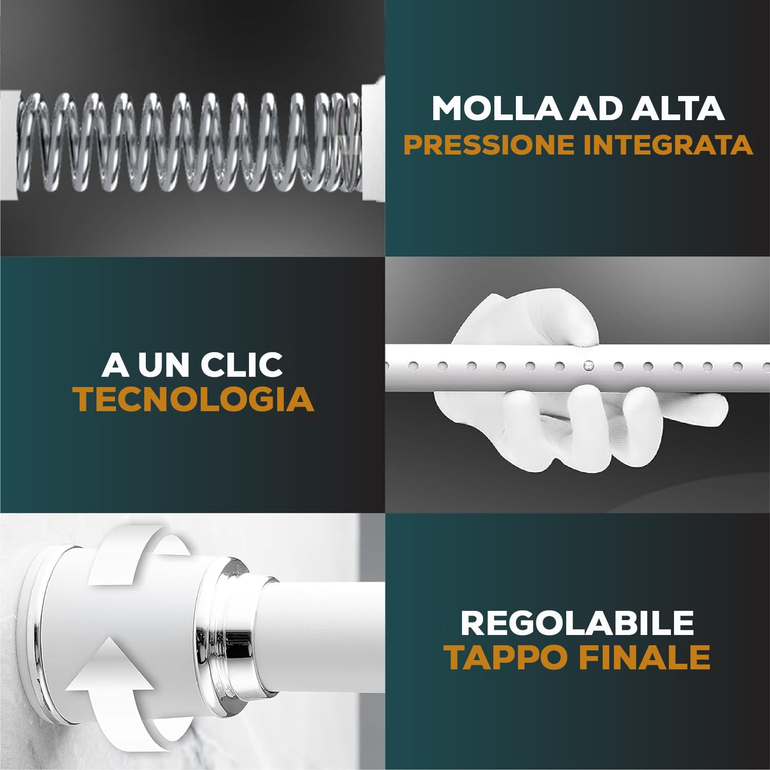 MEISENBERG Asta Telescopica per Tenda da Doccia, Estensibile 370-420 cm, Bianco, Acciaio Inox - Bastoni Tende a Pressione, Allungabili - Senza Foratura, per Bagno, Finestre, Armadio, Porta, Terrazza