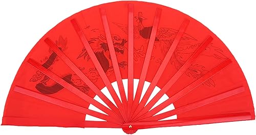 Miniatura 6 de Ventilador de lucha, ventilador chino de Kung Fu Tai Chi, ventilador plegable de mano rojo, ventilador de lucha de artes marciales, danza de bambú,