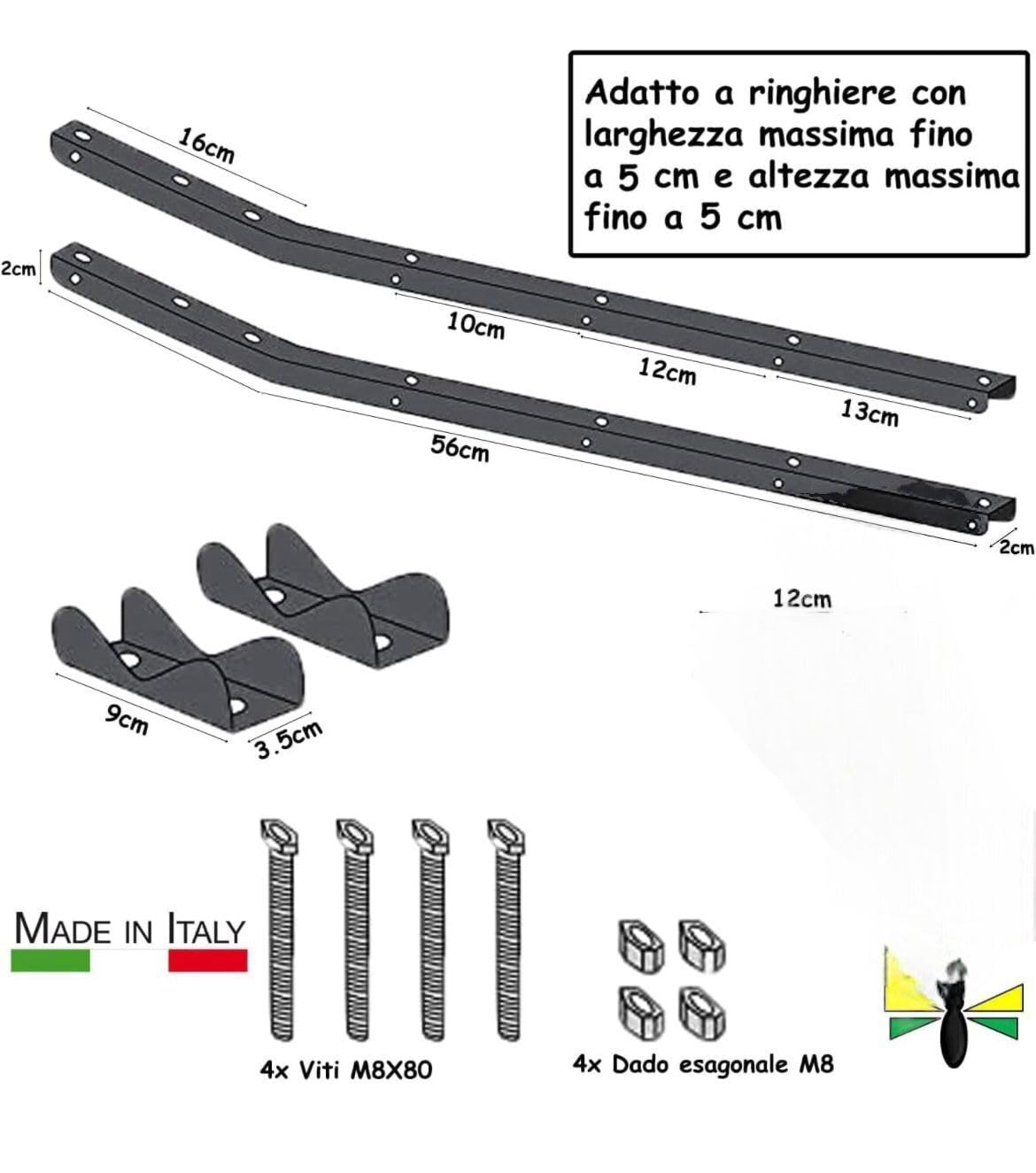 topolenashop Wäscheständer für Balkon 55 cm mit festen Stangen für rechteckiges Geländer – Wäscheständer für den Außenbereich, platzsparend, mit robusten Armen, knitterfrei, Befestigung rechteckiger