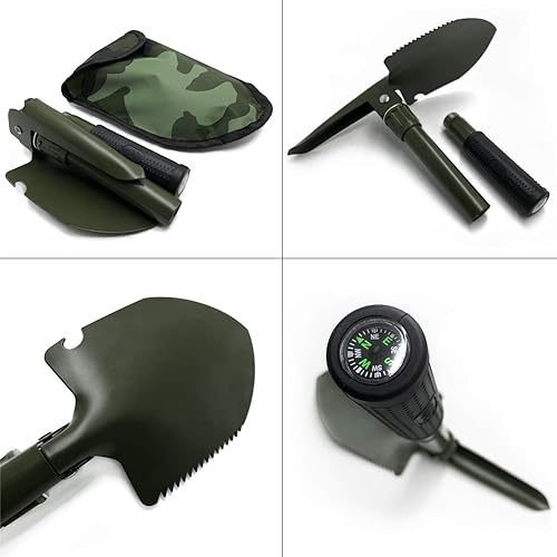 Miniatura 7 de XKH - Jardinería al aire libre Verde Senderismo Pala plegable militar multifuncional Pala de supervivencia Verde de emergencia