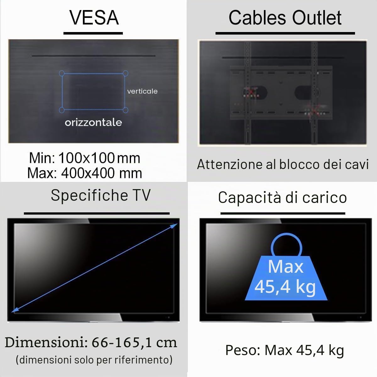 Suptek MC4602 Supporto TV Soffitto Regolabile 26-65 Pollici LCD LED Plasma