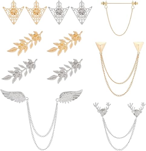 PH PandaHall Broche de cadena con borlas, 8 estilos, cadenas de doble eslabón, clips de corbata, cadena, hoja, flor, solapa, retro, decoración para