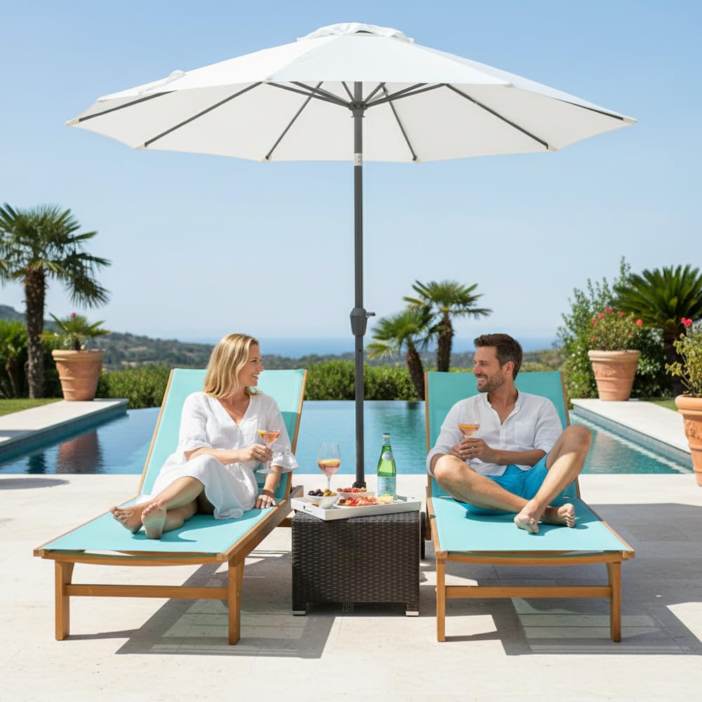 LOLAhome Tumbona Exterior Nina de Madera de Acacia, Turquesa | Reclinable con Ruedas, de 200x65 cm. Diseño y calidad.