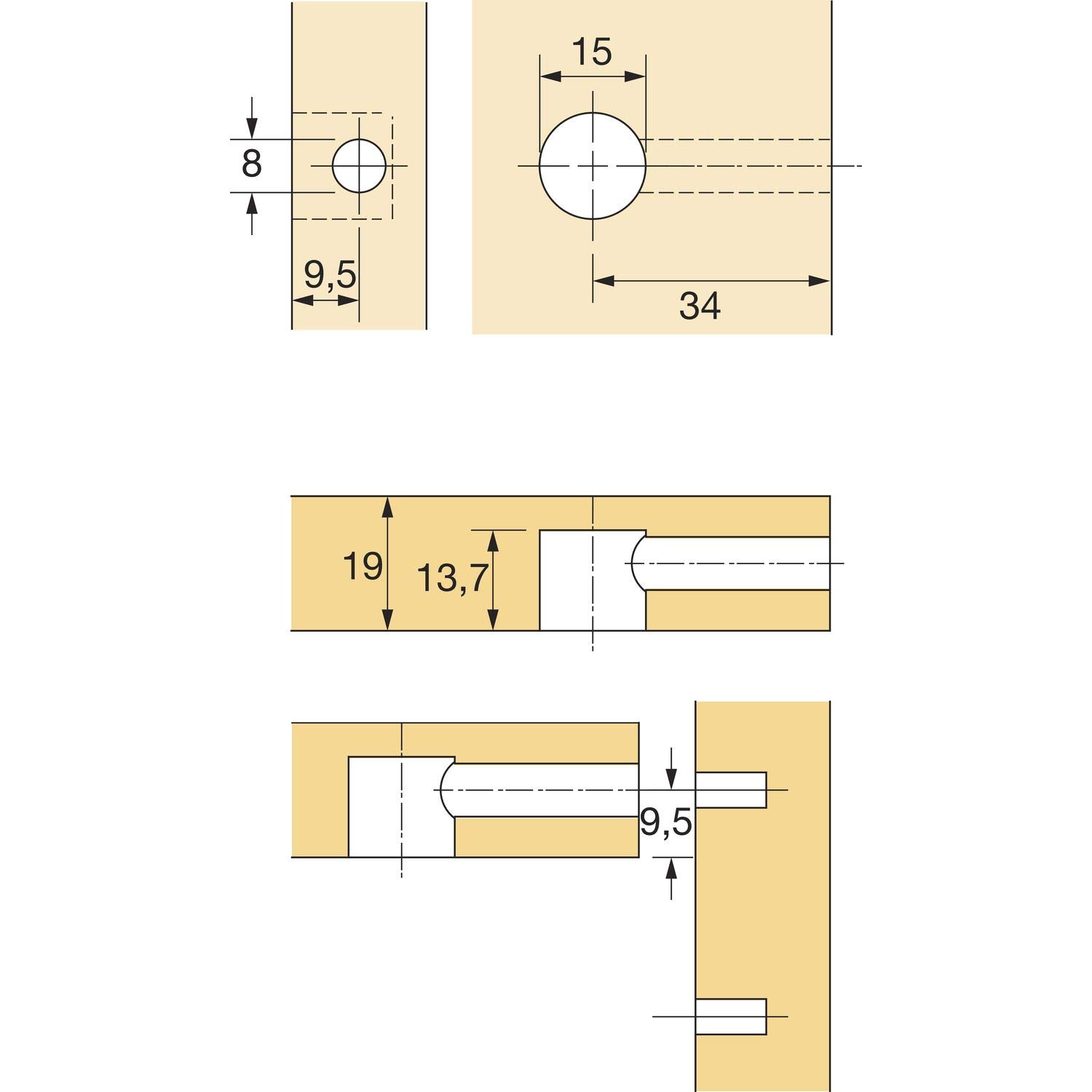 vasalat Hettich Rastex 15 - Conector excéntrico para muebles, material: zinc fundido a presión niquelado, contenido: 50 unidades