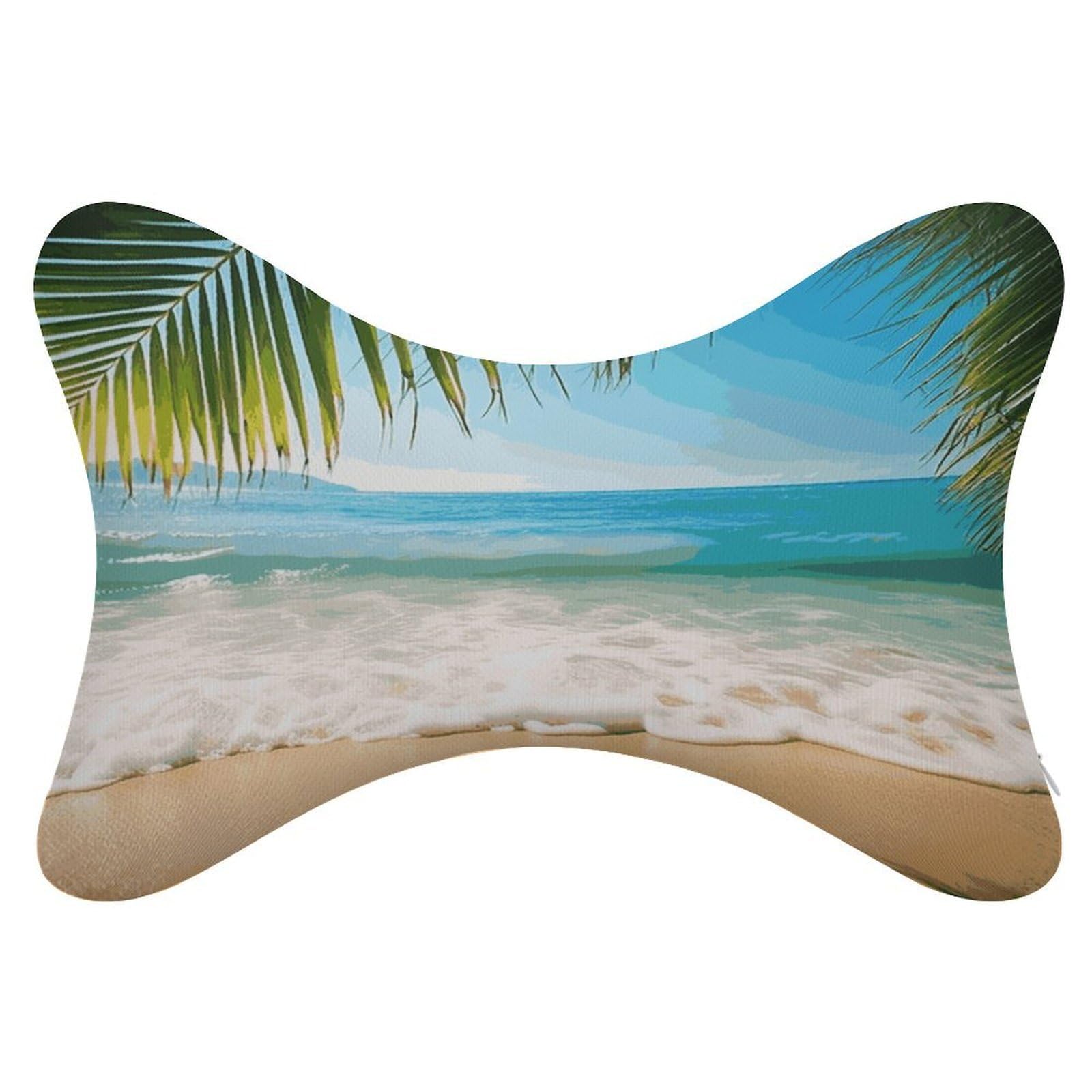 FekiLoot Ocean Sea Beach Palm Leaves Car Headrest Set of 2,Softness Memory Foam Car Neck Pillow with Breathable Removable Cover Car Neck Support Pillow Ergonomic for Driving, Office