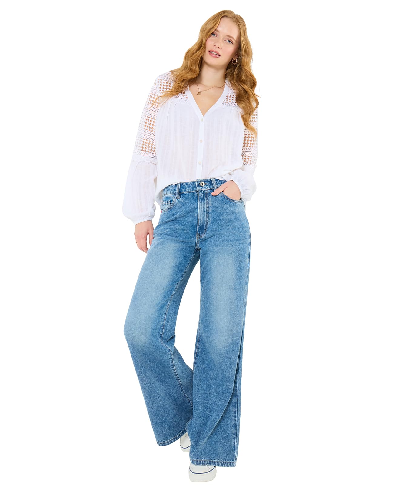 Joe Browns Women's Mid-Blue Retro Wide Leg Jeans, Regular, Blue, UK 12