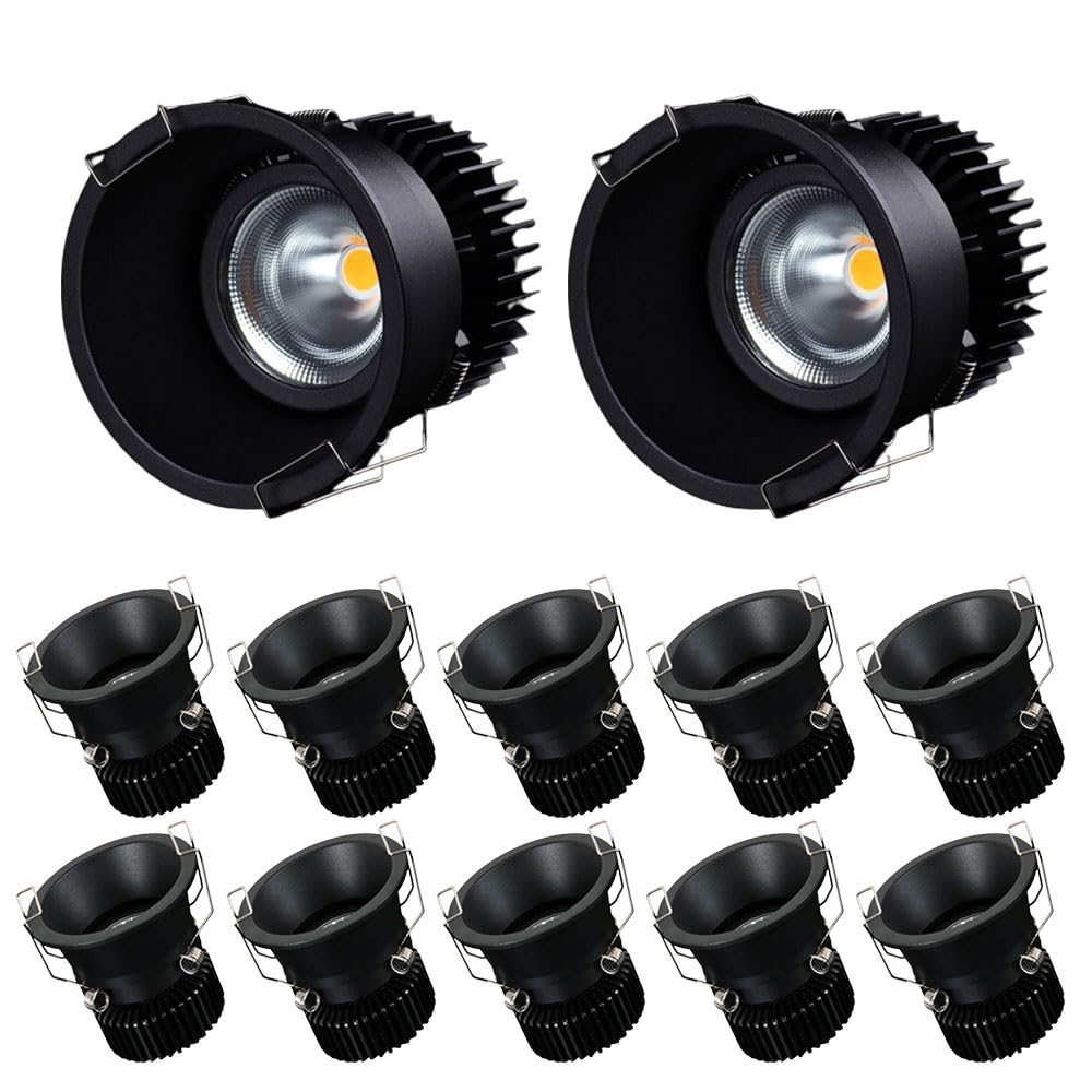 JKJZSALJ 12 Pack Led Recessed Light Retrofit,3000K/4000K/6000K Selectable,Dimmable Can Lights With Baffle Trim,6W,Adjustable Gimbal Retrofit Spotlight,30 ° Adjustable Angle,Black