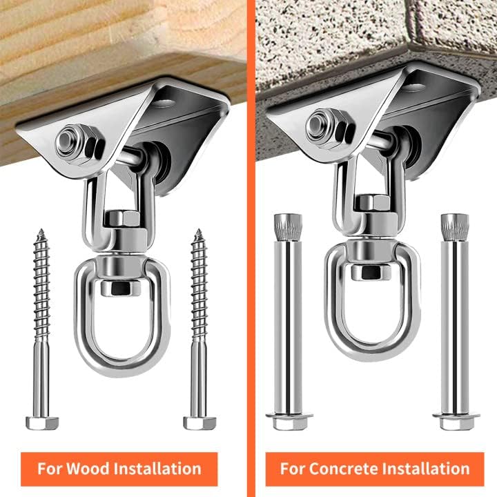 360 Rotating Hammock Hanging Kit - Heavy Duty Stainless Steel 1000 lb Loading Hammock Hooks for Trapeze, Yoga, Boxing Bag, Hammock Chair, Porch - Image 3