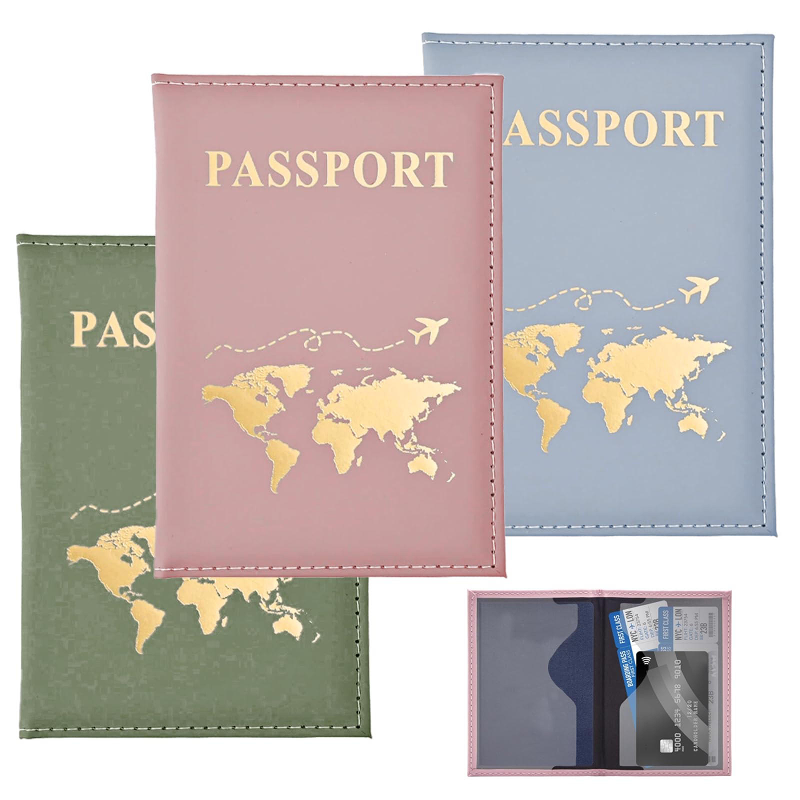 3 Pezzi Porta Passaporto da Viaggio, Custodia Passaporto Italiano, Cover Passaporto, PU Cuoio, Adatto per I Viaggi In Famiglia per Memorizzare I Passaporti delle Carte di Credito
