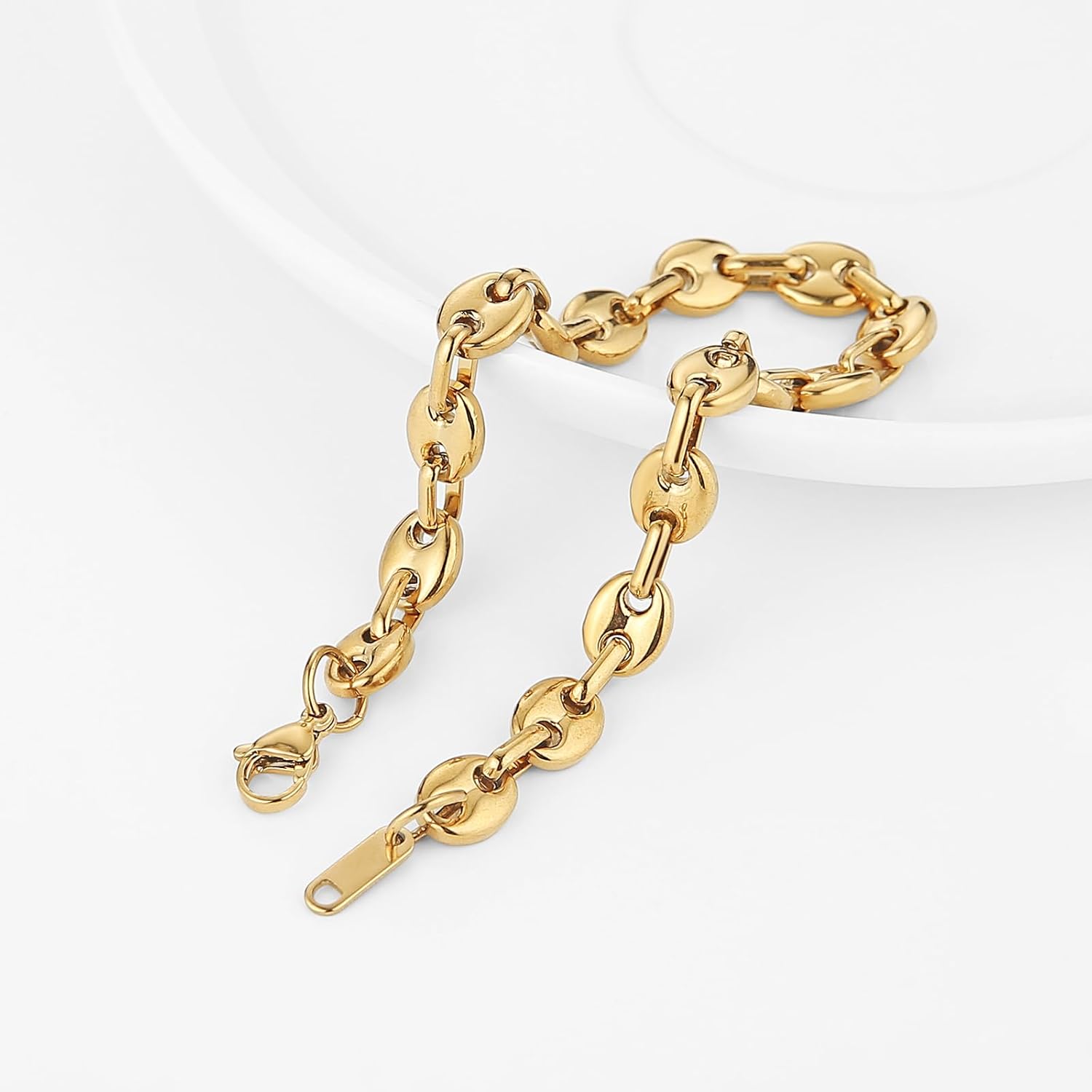 HZMAN Coffee Bean Bracelet for Men, 7mm Wide 8.5 Inch Stainless Steel Link Chain, Gift for Men, Gold, Silver, Two-Tone - Image 4