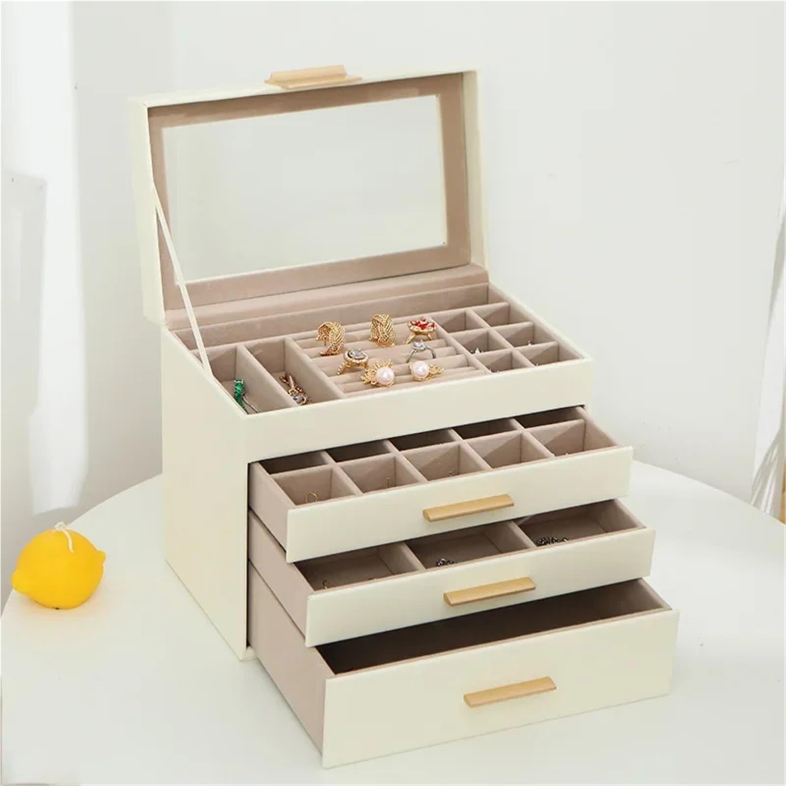 Large Capacity Multi-Layer Drawer Jewelry Box Storage Case For Rings Earrings Necklaces PU Leather Cosmetic Bag para Joyas y Pendientes