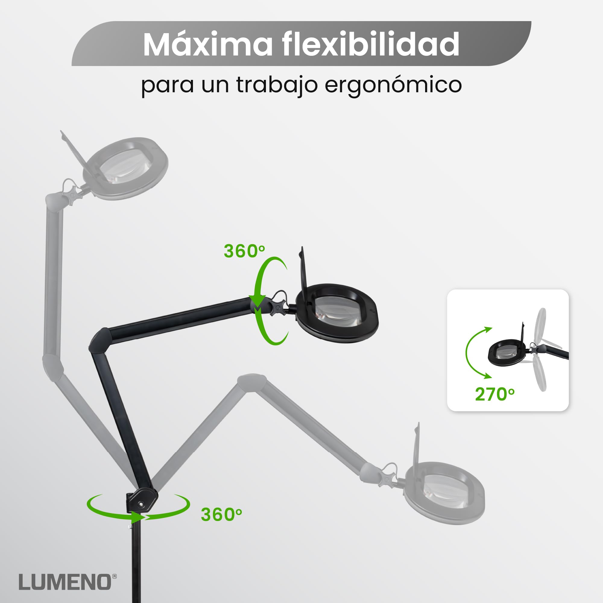 Lumeno 8615SW Lámpara de aumento con gran lente ovalada 110x150 mm, 60 LED regulables en 2 pasos, perfecta como ayuda a la lectura, para cosméticos o para soldar, 5 dioptrías negro con trípode rodante