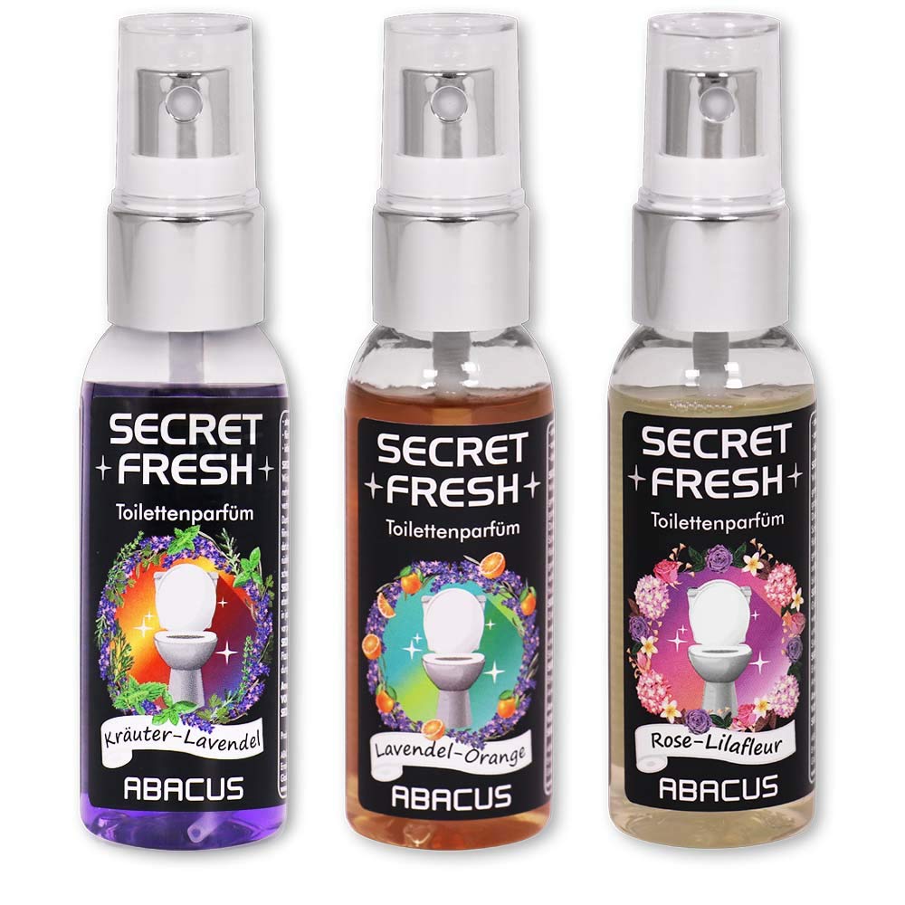 ABACUS® Secret Fresh Toilettenparfüm Mediterran Mix, Toiletten Parfüm – verhindert Gerüche & schützt vor peinlichen Situationen – Toiletten Parfum, Secret Fresh Toilettenparfüm 3x 50 ml (7401)