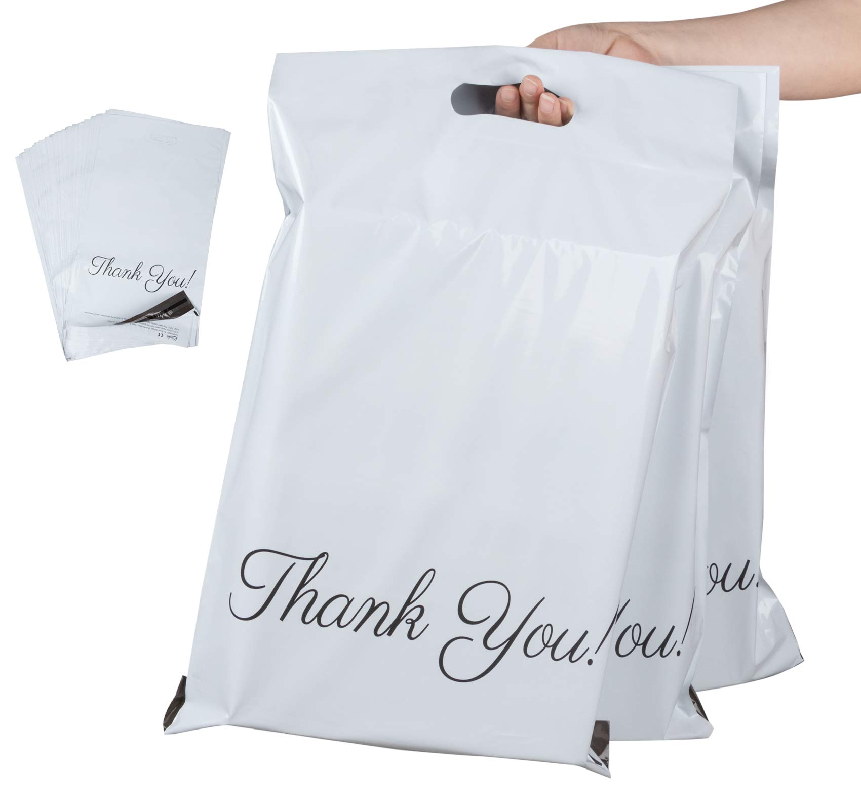 Homewit60 pcs White Mailing Bags 12 x 16 Inch (300 x 400mm),Tote Convenient Envelopes Poly Mailers with Handle and “Thank You” Self Seal Packing Packaging Postage Mail Sacks