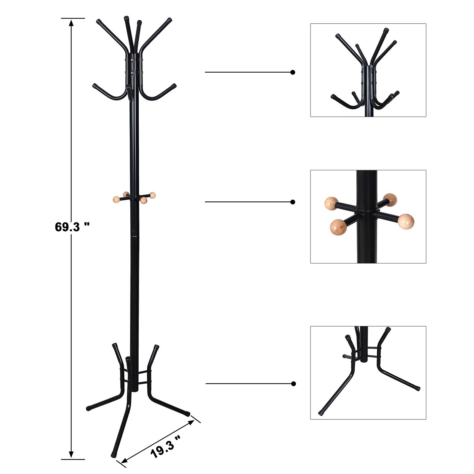 SONGMICS Coat Rack Stand Entryway Hat Purse Display Hall Tree Metal