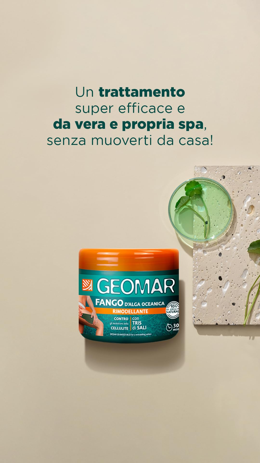 GEOMAR | Fango d'Alga Oceanica Rimodellante contro gli Inestetismi della Cellulite, 95% di Origine Naturale, con Tris Di Sali (Marino, di Epsom e del Mar Morto) e Acqua d' Alga, Made in Italy, 600 g