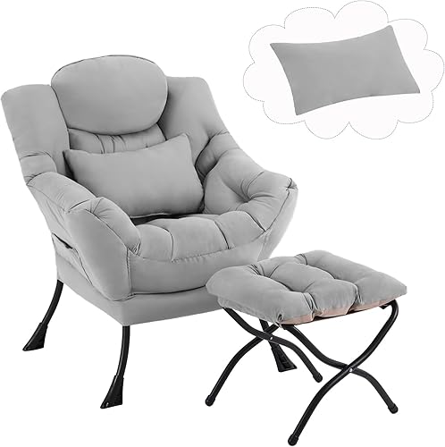 Silla Lazy con otomana, moderna silla de estar con almohada lumbar, sillón de lectura acogedor y reposapiés plegable para dormitorio, sala de estar,