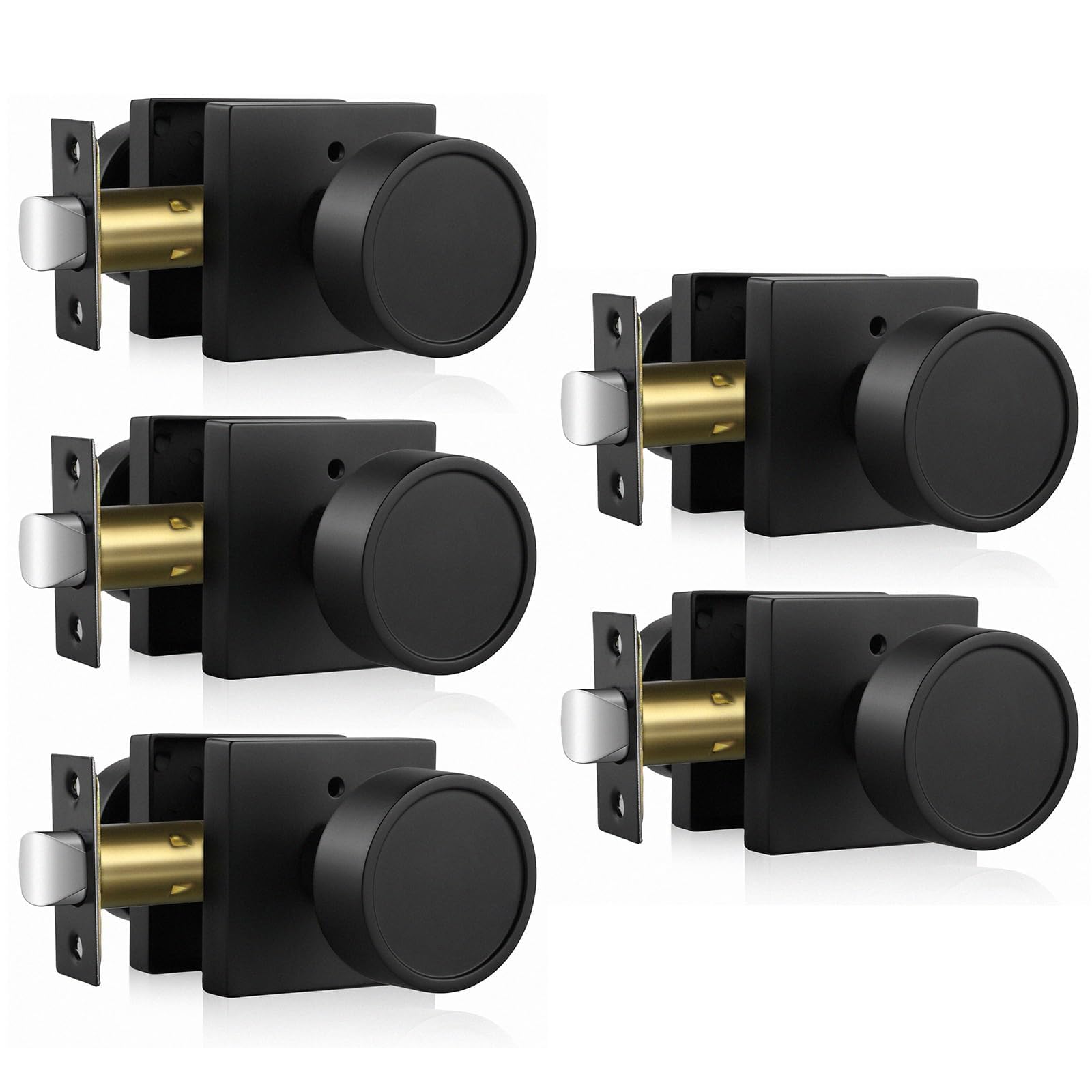 Haidms Matte Black Interior Door Knobs, Square Privacy Door Knobs (5 Pack)
