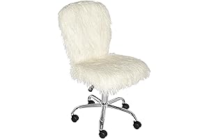 Fluffy White Desk Chair: Linon Cora Faux Flokati Armless Office Chair